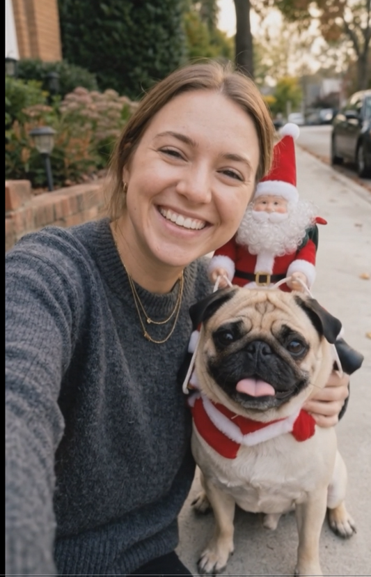 Dog costume with Santa riding