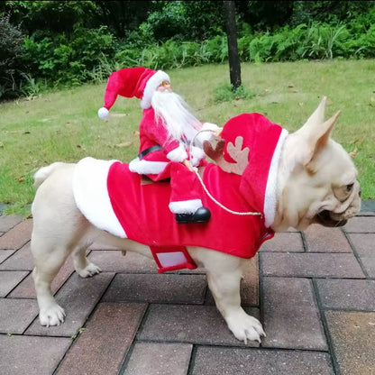 Dog costume with Santa riding
